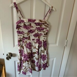 White with Purple Florals Mini Dress